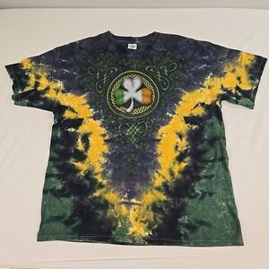 Vintage Delta Pro Ireland Green Shamrock Irish Clover Tie-Dye T-Shirt Size XL
